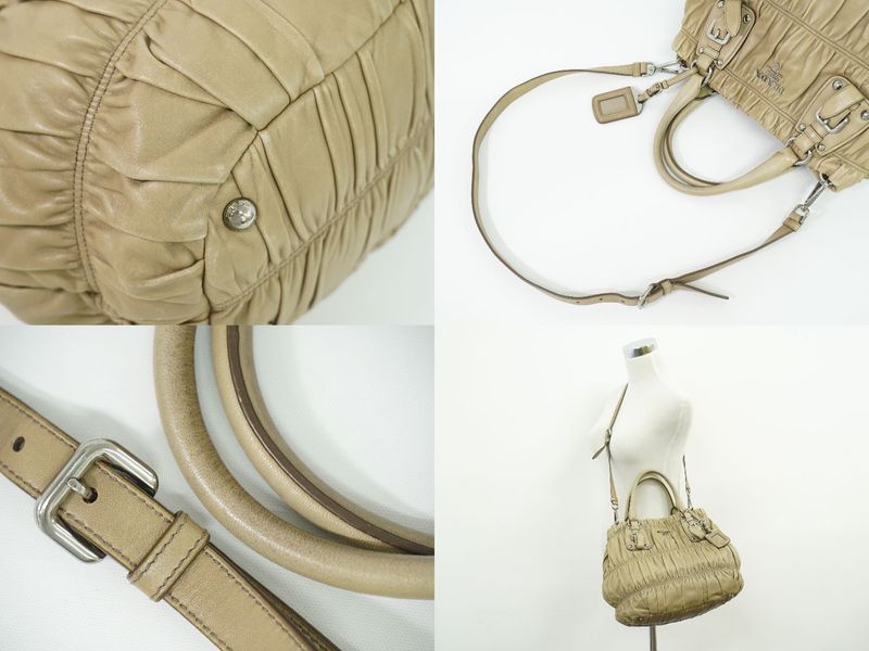 Authentic Prada Nappa Gaufre 2WAY Shoulder Bag Handbag Leather Beige Bn1789