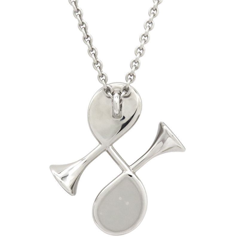 Hermes Necklace Col H Pendant Metal Lacquer Gray and Silver Hardware Horn Motif