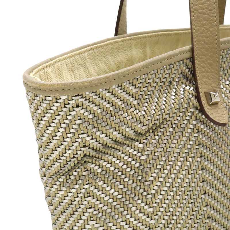 Hermes Hippo Chennai MM Tote Bag Shoulder Bag Braided Leather Beige Silver