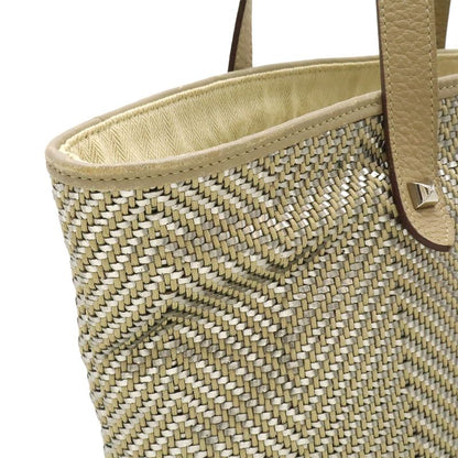 Hermes Hippo Chennai MM Tote Bag Shoulder Bag Braided Leather Beige Silver