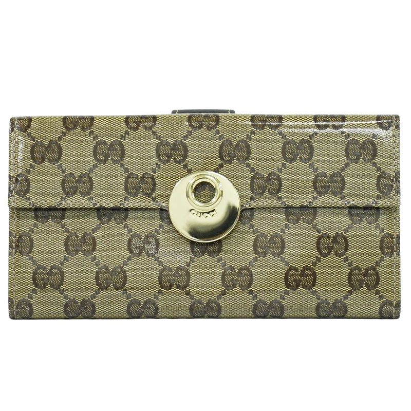 Authentic Gucci GG Crystal Long Wallet Long Wallet Coated Canvas Beige Brown