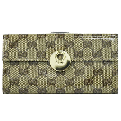 Authentic Gucci GG Crystal Long Wallet Long Wallet Coated Canvas Beige Brown