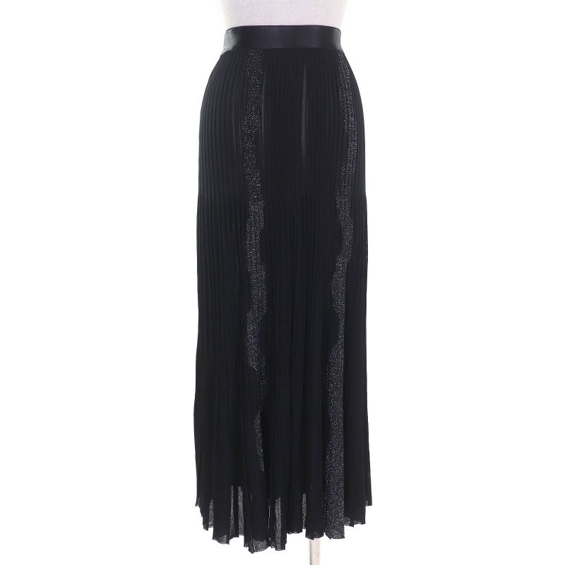 CHANEL P72907k10467 One Point Coco Mark Long Pleated Skirt Black 38 Made In