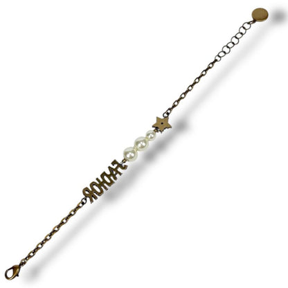 Christian DIOR Bracelet Gold Hardware Pearl Star Rhinestone Vintage Work