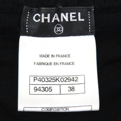 CHANEL P40325 Coco Mark Plate Allover Design Seventh Sleeve Knit Dress Black 38