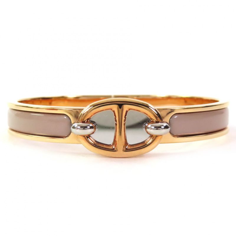 Hermes Mini Click Chaine D'ancre Enamel Rose Gold/marron Glasse Bangle Bracelet
