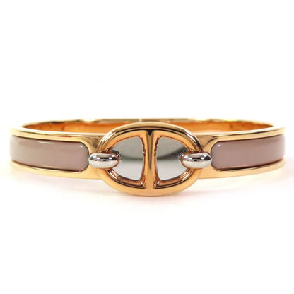 Hermes Mini Click Chaine D'ancre Enamel Rose Gold/marron Glasse Bangle Bracelet