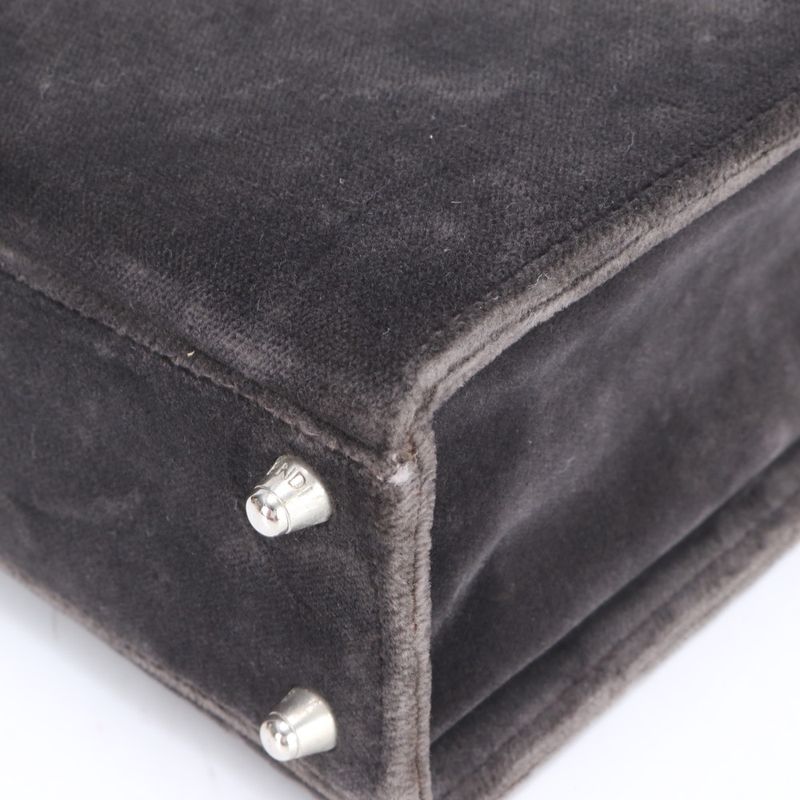Fendi Leather Vanity Handbag Top Handle Tote Gray Velour Women's MME Ca5-1