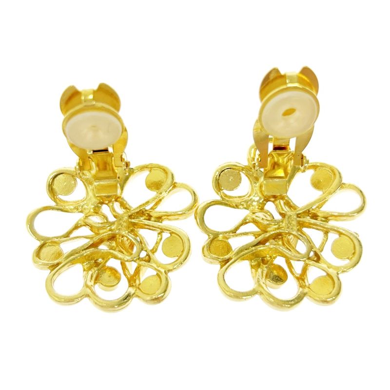Yves Saint Laurent GP Rhinestone Flower Earrings Gold 465425
