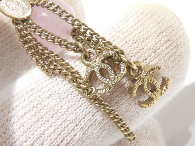 Chanel 09A Chain Earrings Coco Mark Gold Color With Pinkish Stone Ladies