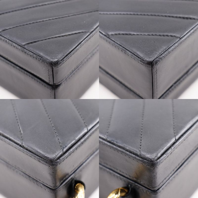 Chanel Chevron Coco Mark V-stitching Vintage Lambskin Black Women Shoulder Bag