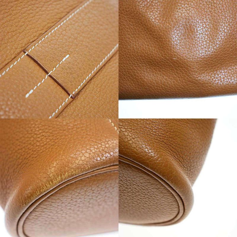 Hermes L Engraved 2008 Good News PM Leather Shoulder Bag Gold