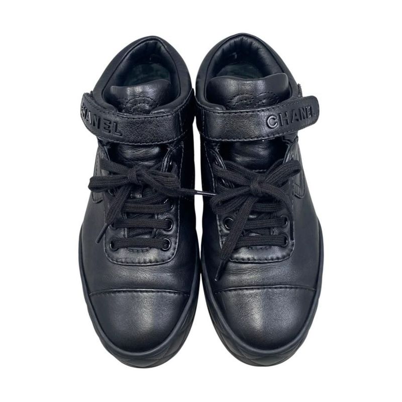 Chanel Sneakers Velcro High Cut G45110 36 Size Matelasse Coco Mark Logo Black
