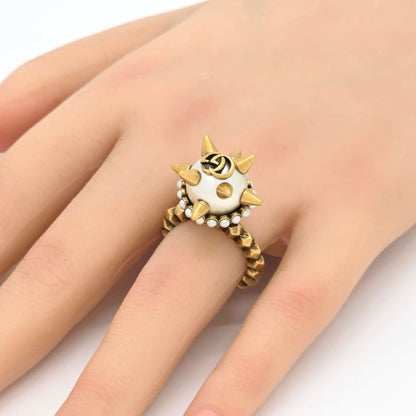 Gucci 582608 Double G Glass Pearl Studded Ring S Approx 13 Gold-tone Metal Aged