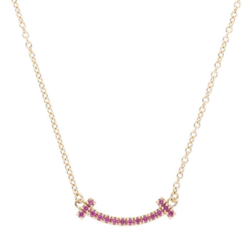 Tiffany & Co T-smile Mini 18K Pink Gold X Pink Sapphire Necklace Ladies