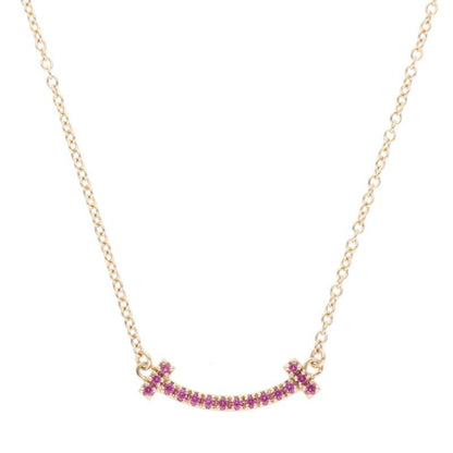 Tiffany & Co T-smile Mini 18K Pink Gold X Pink Sapphire Necklace Ladies