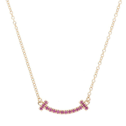 Tiffany & Co T-smile Mini 18K Pink Gold X Pink Sapphire Necklace Ladies