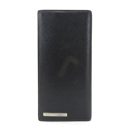 Cartier Long Wallet Santos De Leather Black Bifold Simple Small Everyday Use