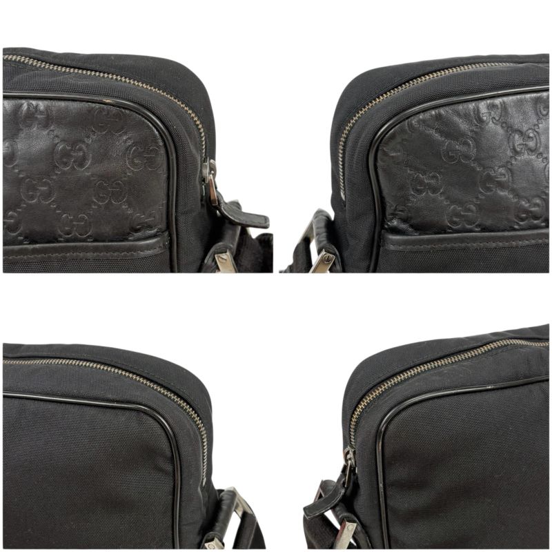 Gucci Crossbody Bag Shoulder Bag Black Cima Leather GG Pattern Nylon Canvas