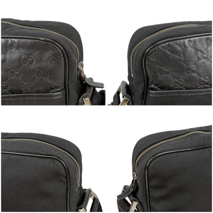 Gucci Crossbody Bag Shoulder Bag Black Cima Leather GG Pattern Nylon Canvas