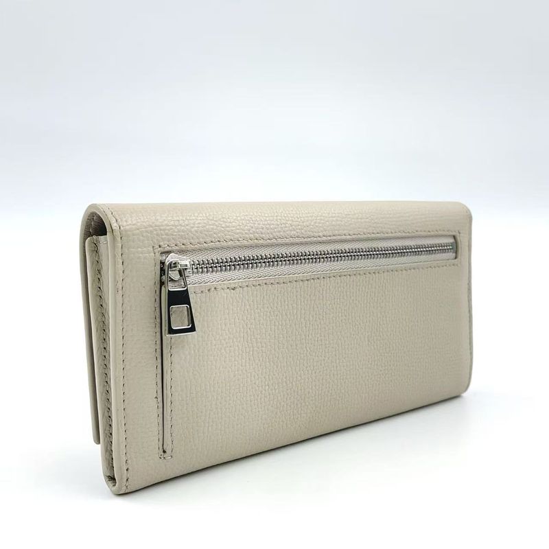 Loewe Bifold Long Wallet Anagram Continental Wallet Leather Beige Wallet Silver