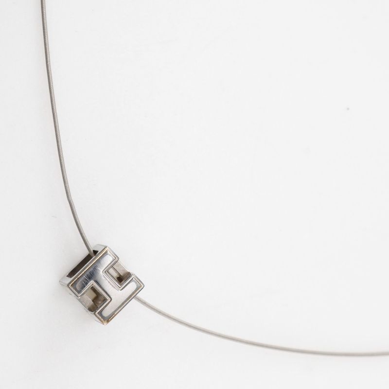 Hermes Caged Ash H Cube Metal Silver Ladies 8.2g Necklace