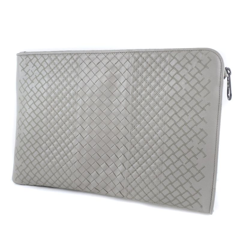 Bottega Veneta Bottega Veneta Intrecciato Calf Gray Men's Clutch Bag