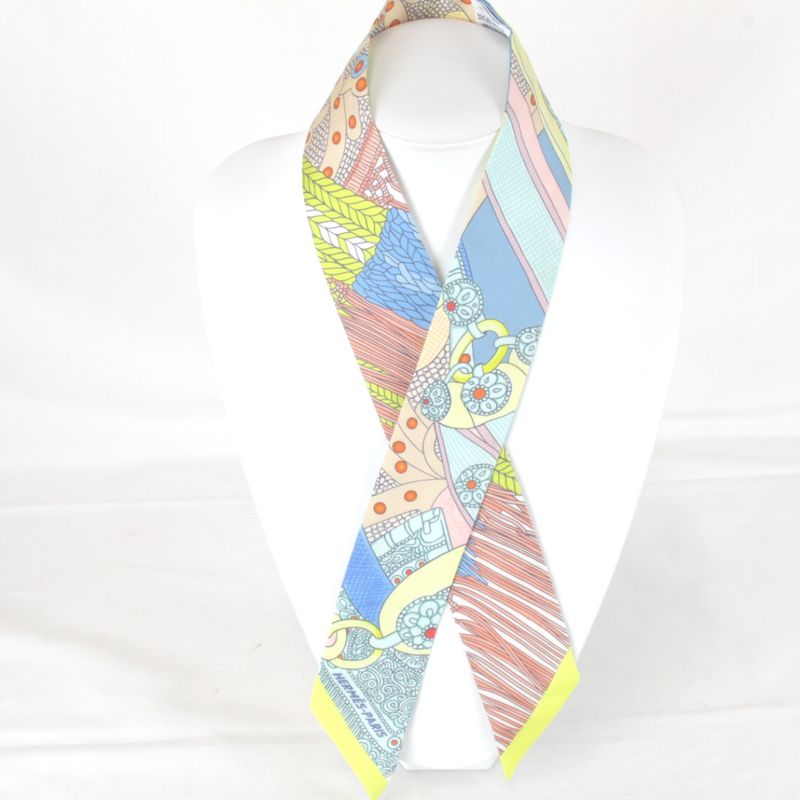 Hermes Twilly High Official's Saddle Scarf With Box Silk Yellow Base