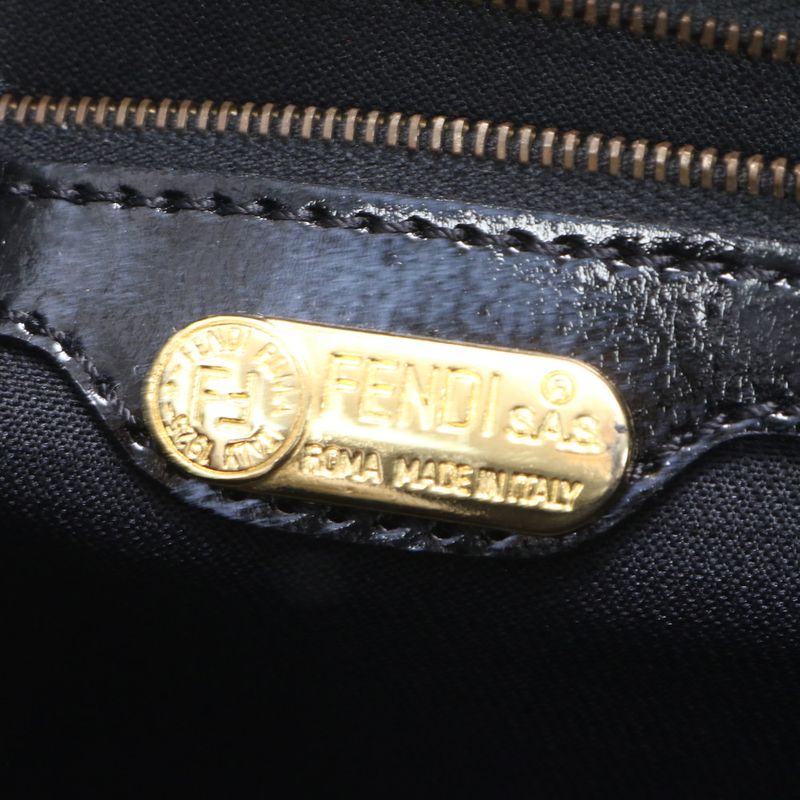 Fendi Leather 2WAY Shoulder Bag Crossbody Hand Tote Black Gold Hardware Women's