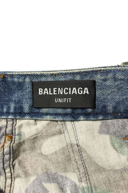 Balenciaga 662763 Tdw14 Camouflage Layered Crushed Denim Pants Men's XS