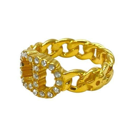 Christian DIOR Ring Accessories Jewelry Small CD Logo GP Rhinestone Gold [size