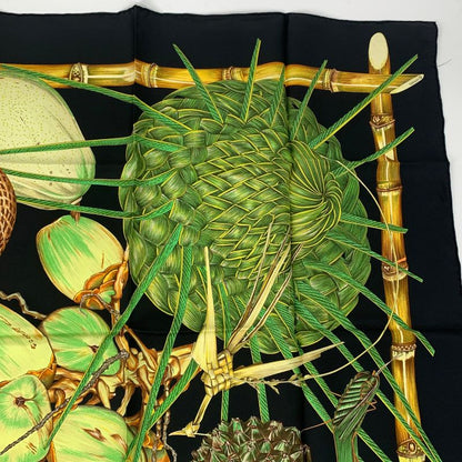 Hermes Carre 90 Jardin Creole Cles Or's Paradise Silk Scarf Black