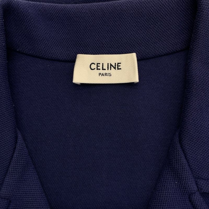 Celine - Triomphe Logo Slit Open Collar Shirt - M - Navy - Women's