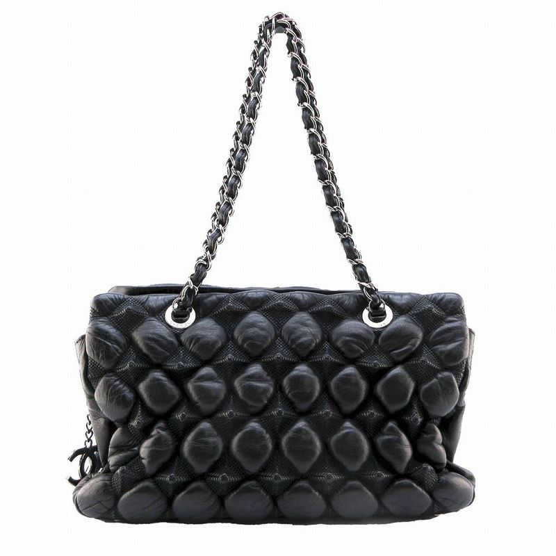 Chanel Matelasse Coco Charm Double Chain Bubble Quilted Leather Shoulder Bag