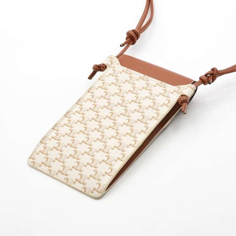 Celine Mobile Smartphone Accessories Leather Brown White Triomphe Logo Phone