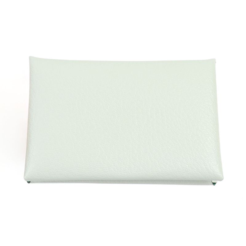 Hermes Calvi Verso Chevre Verre Fizz Mint Coin Case With Box Stamped U Made In