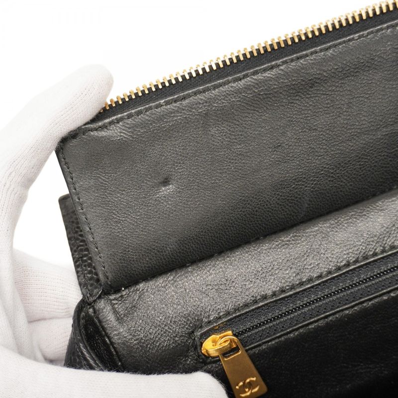 Chanel Handbag Matelasse Chain Caviar Skin Black Gold Hardware Women