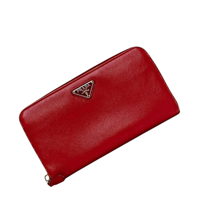 Prada Round Zipper Long Wallet Red 1m0506 Wallet Saffiano