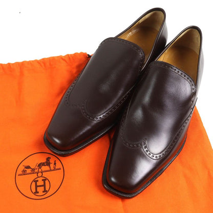 Hermes Wingtip Leather Slip-on Loafers Dark Brown 40.5 Storage With Bag Made In