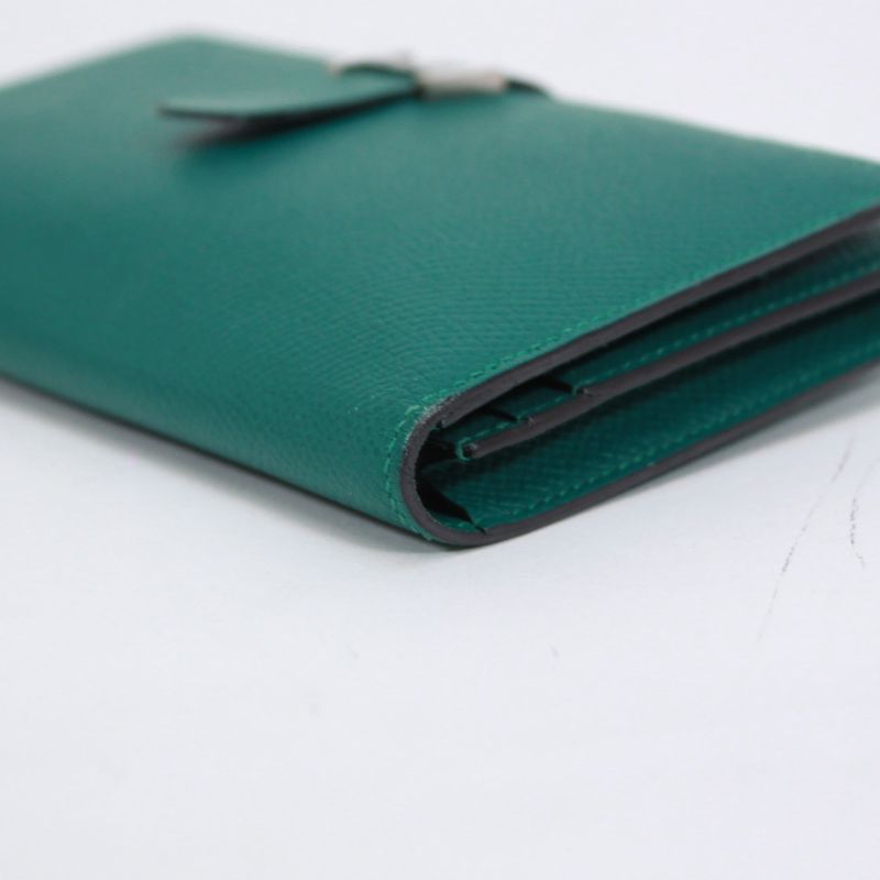 Hermes Bearn Vaux Epson Green Wallet Silver