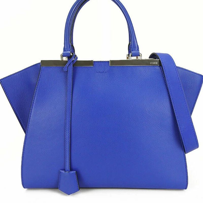 Fendi Handbag Trois Jour 8bh279 Leather Blue Silver Hardware 2WAY Shoulder