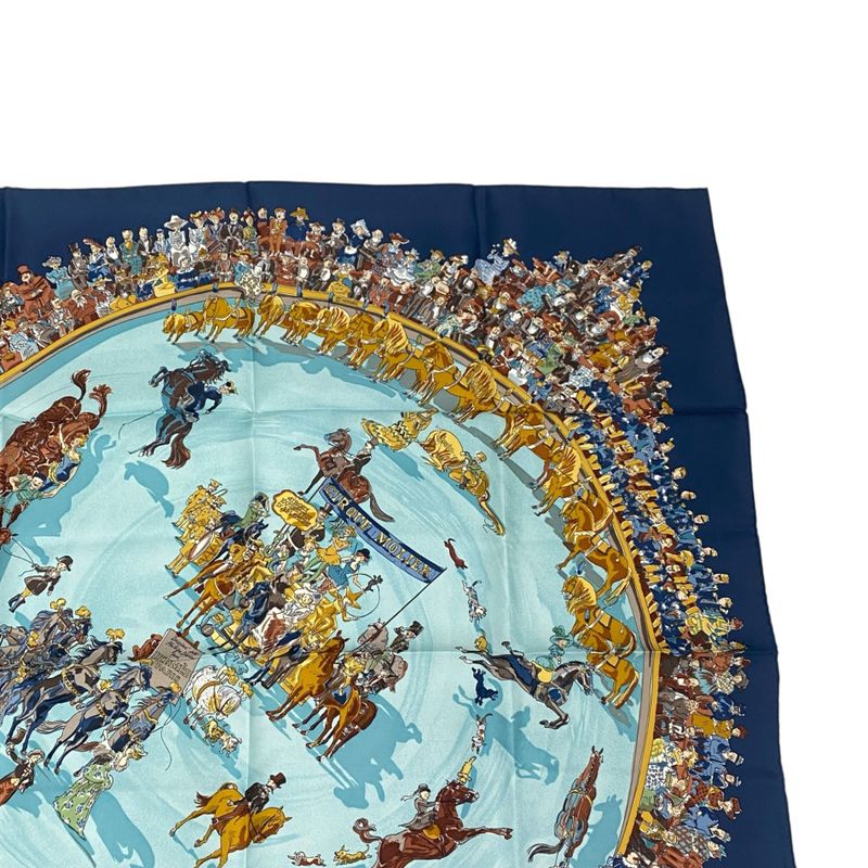 Hermes Carre 90 Cirque Molier Circus Scarf Silk Navy With Box