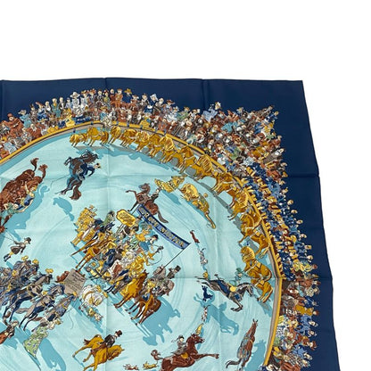 Hermes Carre 90 Cirque Molier Circus Scarf Silk Navy With Box