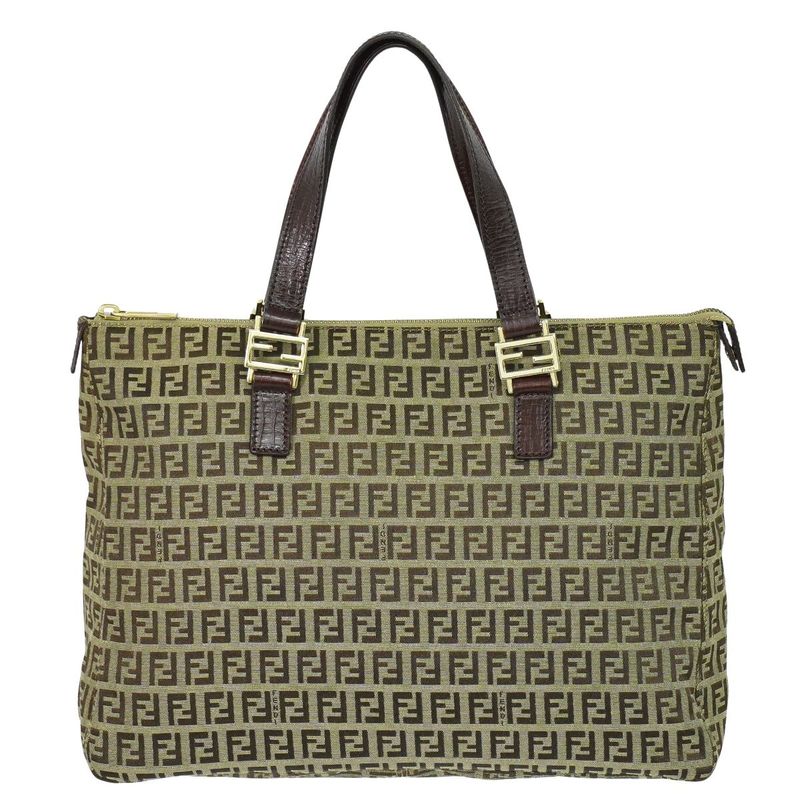 Authentic Fendi Zucchino Tote Handbag Canvas Beige 8bh138 Zucchino Bag Pre-owned