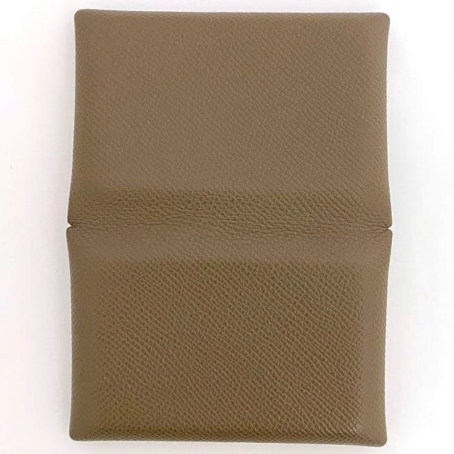Hermes Card Case Calvi Beige Etoupe F20535 Excellent Condition
