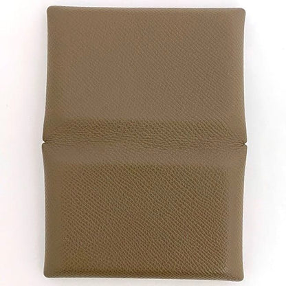 Hermes Card Case Calvi Beige Etoupe F20535 Excellent Condition