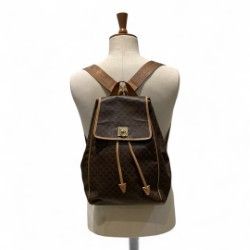 Celine M16 1 OLD Macadam Pattern Tape Logo Leather Backpack Women Brown -