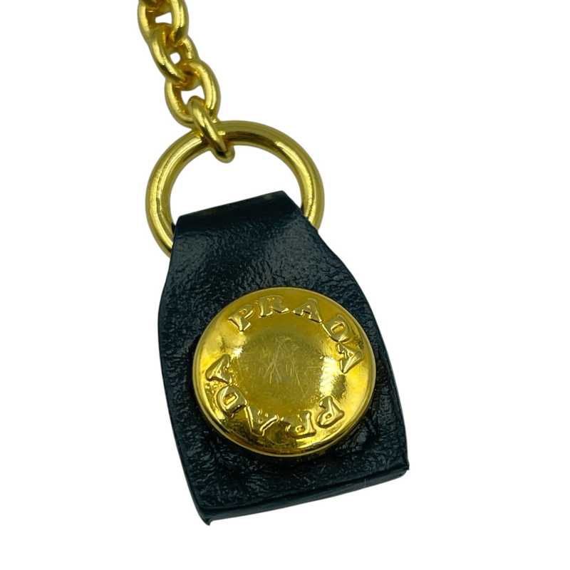 Prada Card Case Pass Case Leather Chain Logo Black