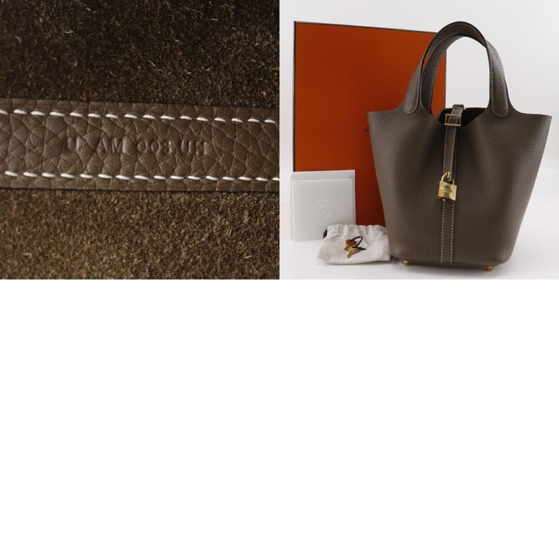 Hermes Picotin Lock 18 PM Taurillon Clemence Etoupe Gold Hardware U Ladies