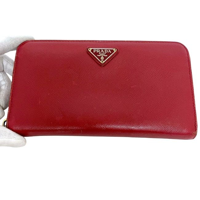 Prada Round Zipper Long Wallet Red 1m0506 Wallet Saffiano